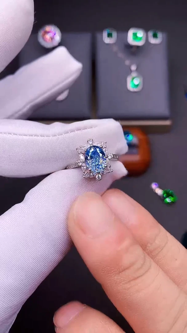 海蓝宝石戒圈银S925镶嵌·······