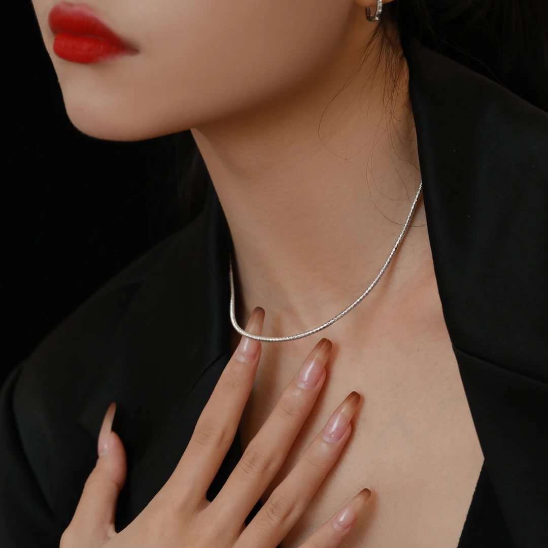 链子925银 敦煌飞天   N14650线条金棕美拉德蛇骨链