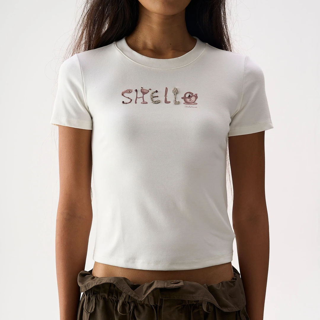 SHELLE ARTISTE新年手工针织衫酒杯图案高弹T恤