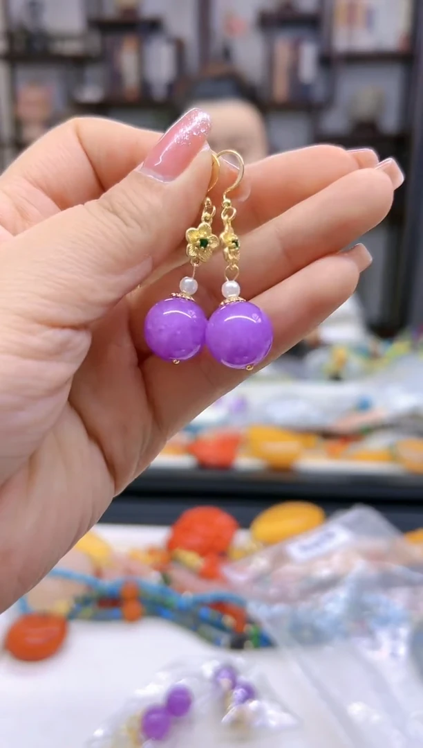 【闪购商品】翡翠耳饰14K金镶嵌耳坠E654