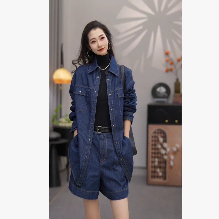 AMASS/阿玛施5300971新款时尚复古印花百搭休闲牛仔衬衫宽松衬衣