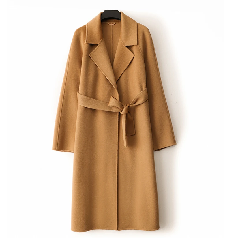 【新年特惠】女士纯山羊绒西装领纯色时尚宽松双面妮长袖外套大衣