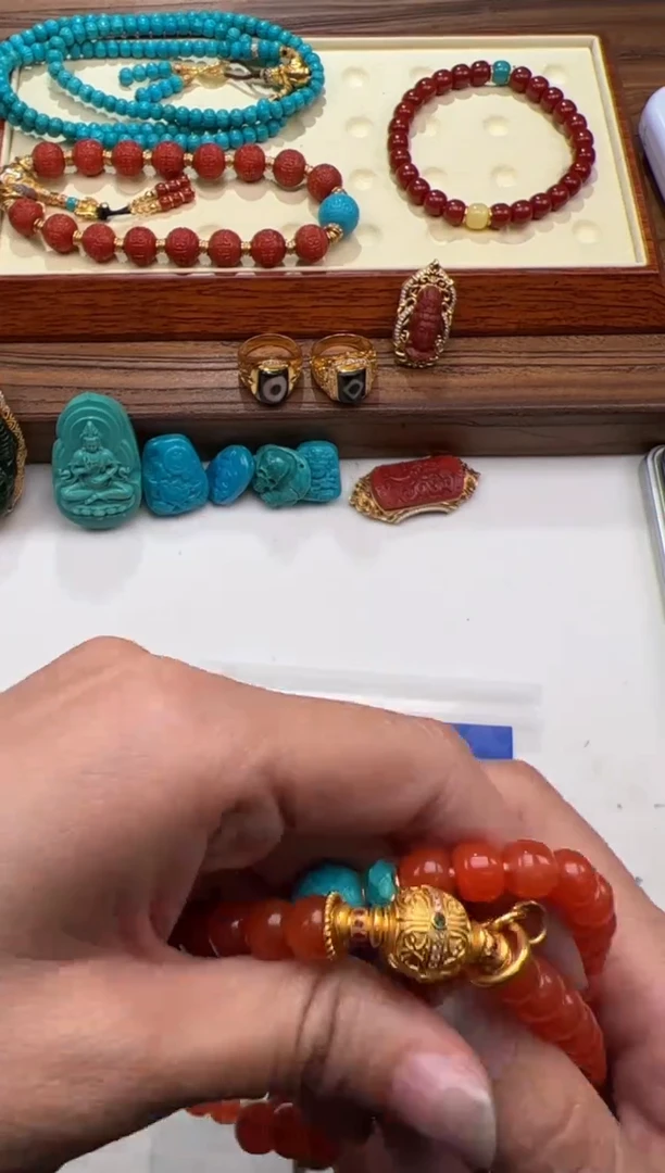 18K金镶嵌手串手串南红玛瑙浪*～手串手串