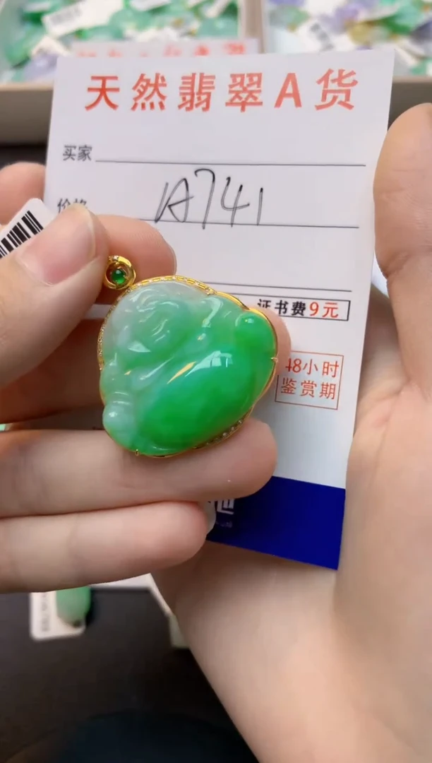 颈饰18K金镶嵌翡翠天然缅甸A货翡翠百元以上9元证书费自理