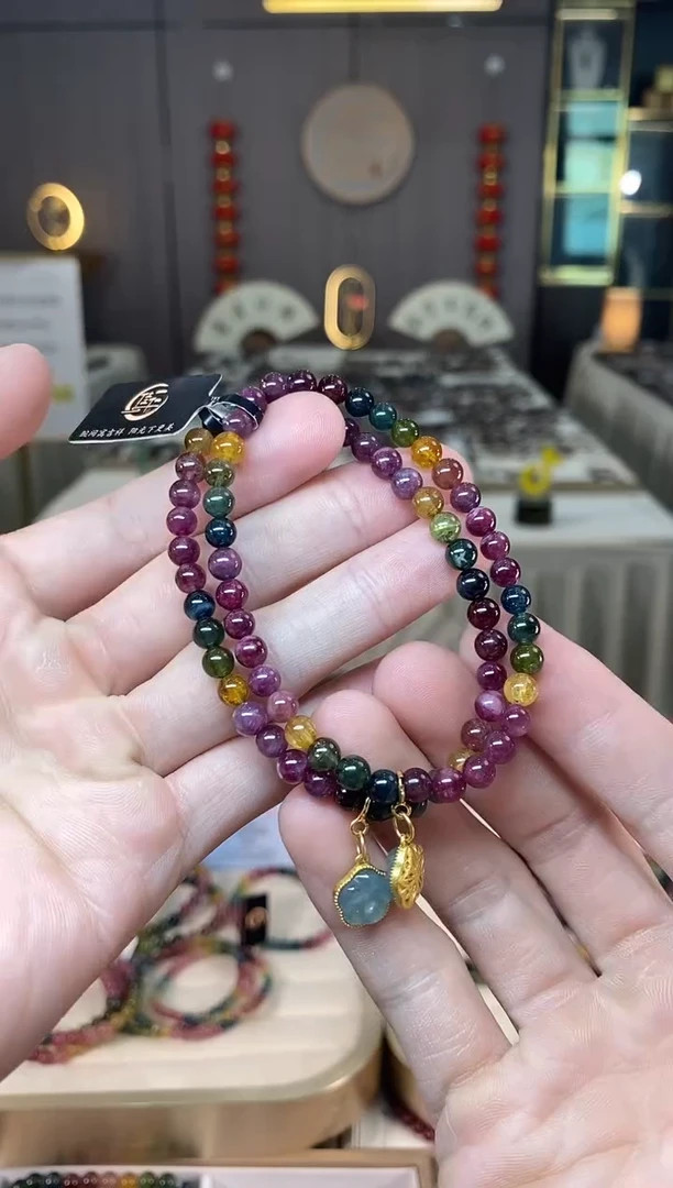 未镶嵌老矿碧玺彩虹单圈手串5mm+碧玺多样性发货一条xion