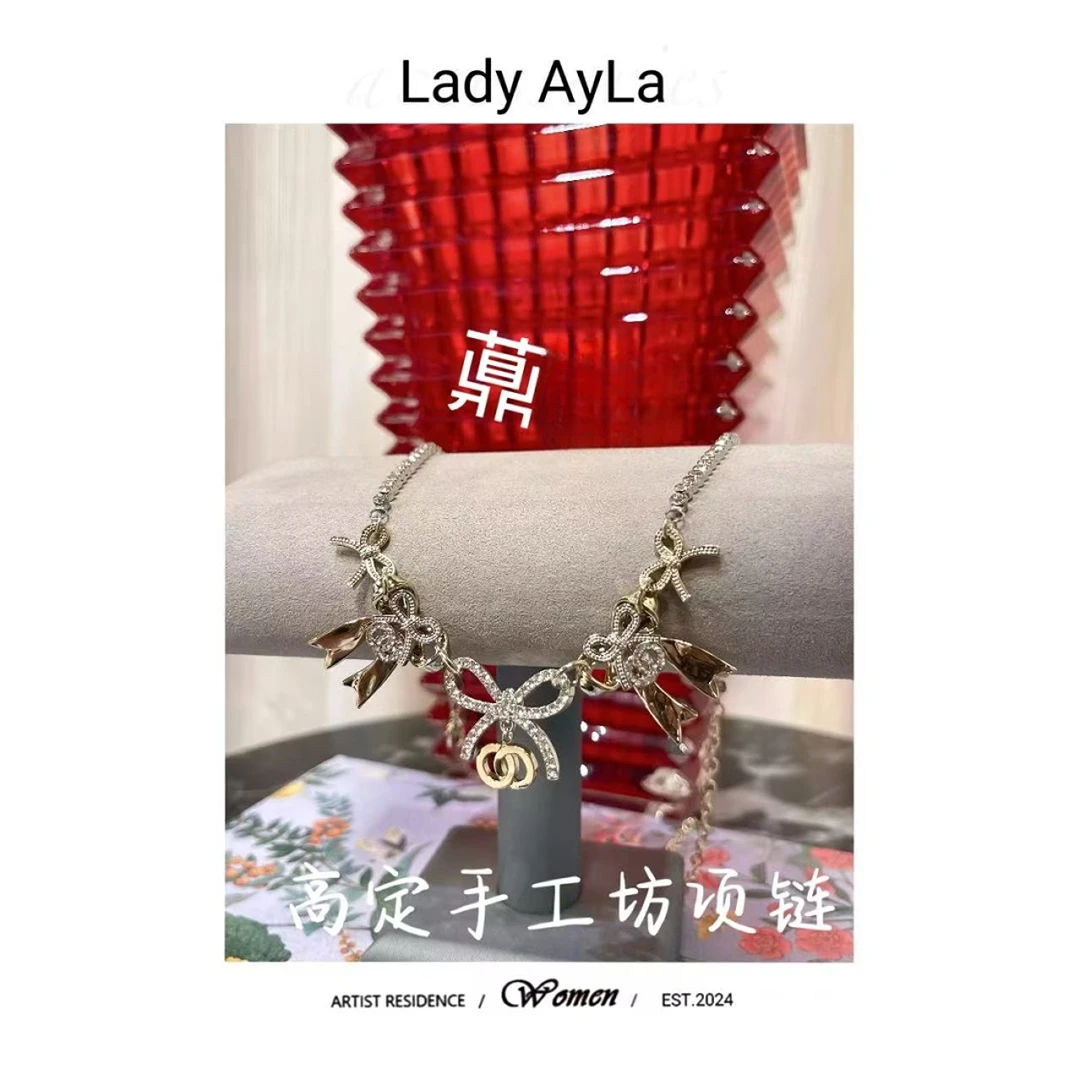 铜合金合成锆石项链 C 蝴蝶结 项链AL376