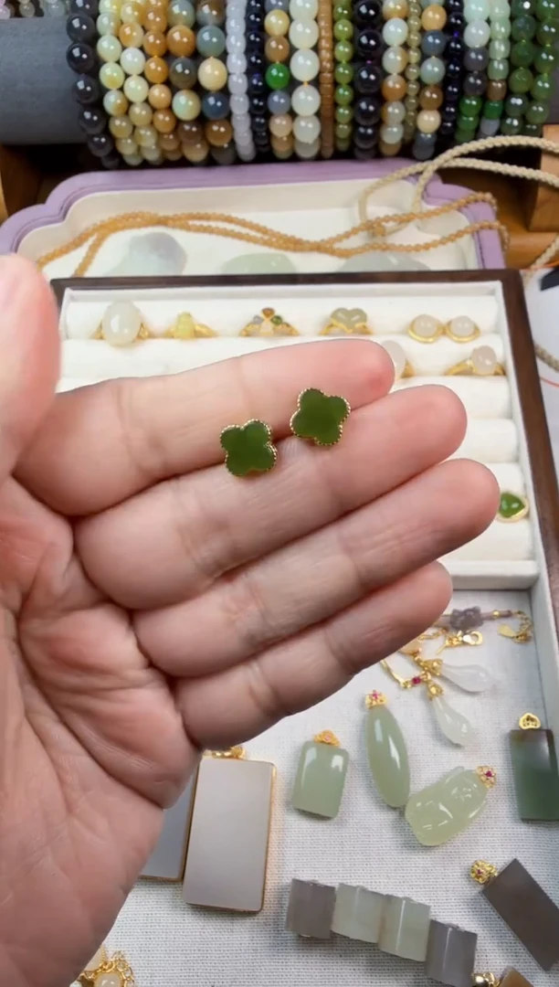 银S925镶嵌和田玉耳饰零****?耳钉