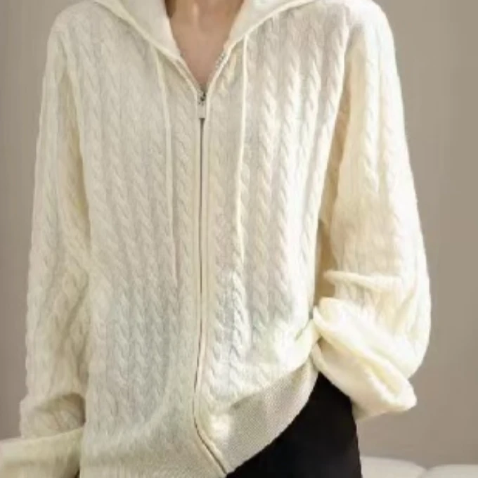 25年春季新款时尚百搭螺纹针织连帽针织开衫KS002(25M4134)