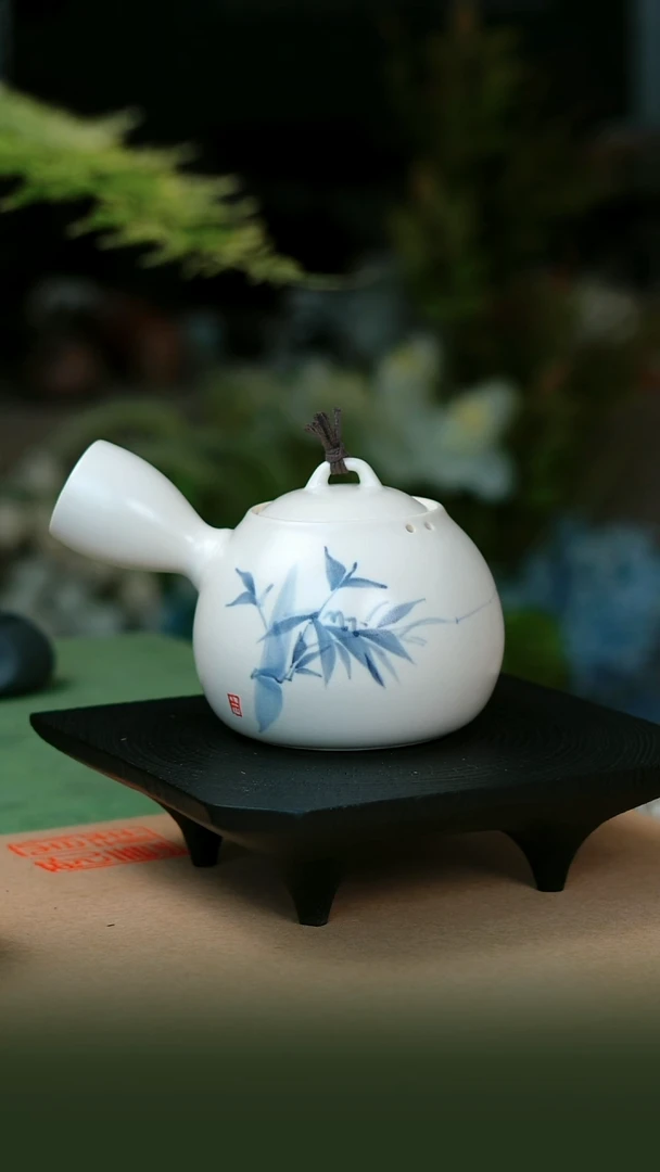 瓷片苏打釉 手绘煮水煮茶侧把壶500cc