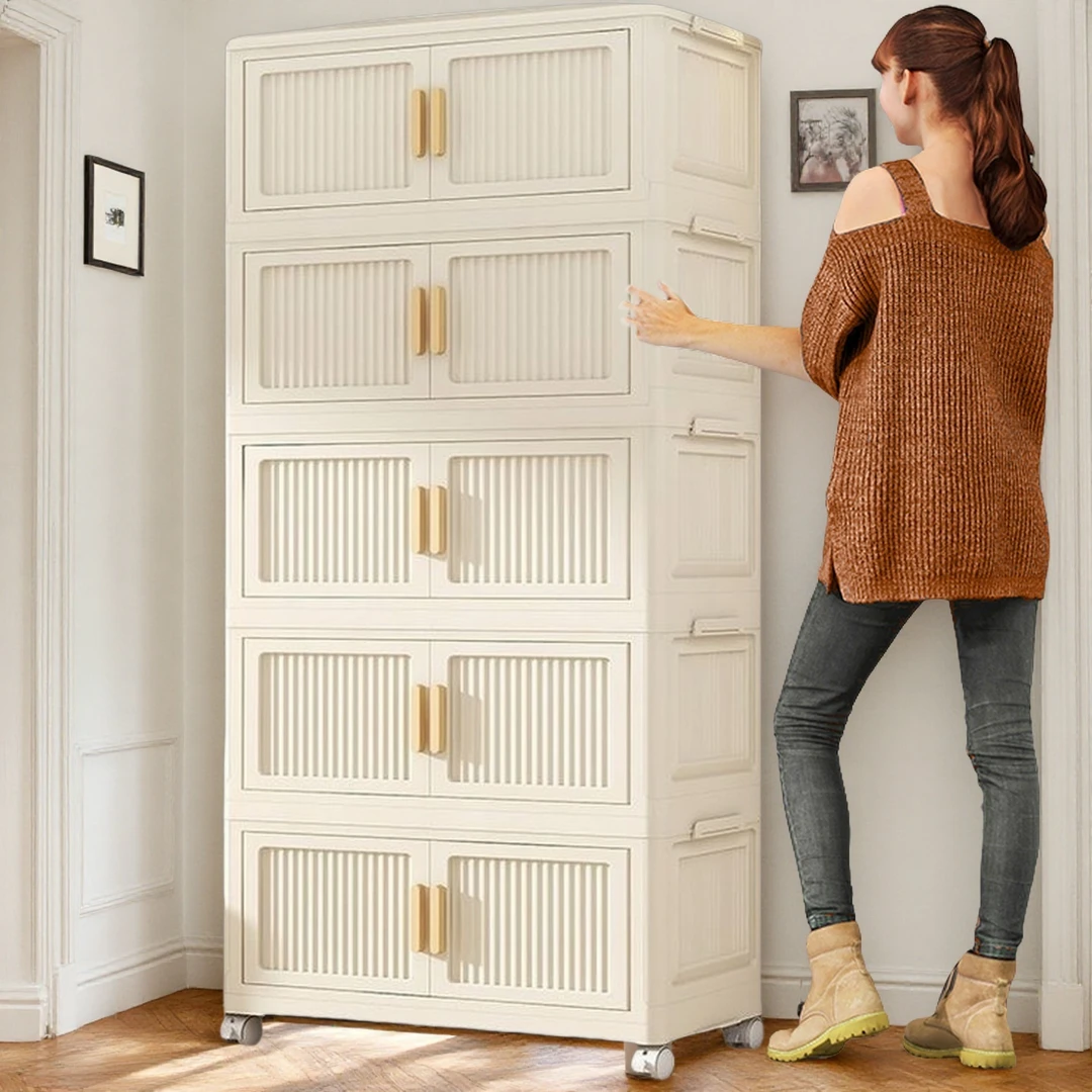 618活动加大号55面宽免安装折叠收纳柜玩具儿童衣柜厨房置物架