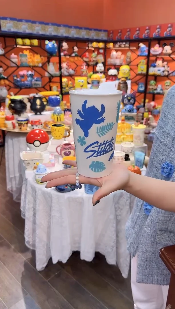 瓷片@@史迪奇双层陶瓷水杯