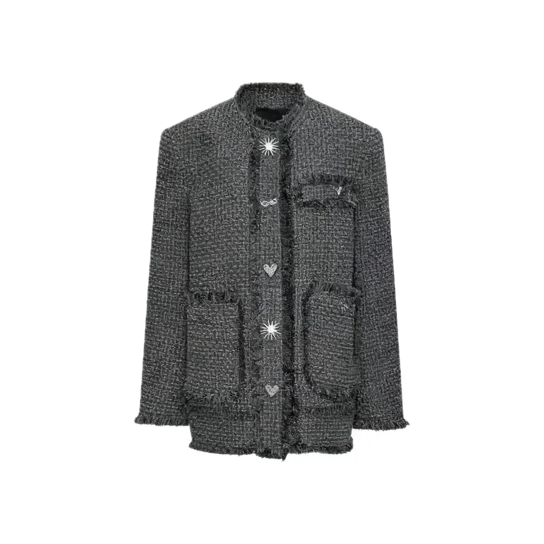 【千金玛德琳】2025冬新款女气质肌理感纽扣含羊毛羽绒小香外套