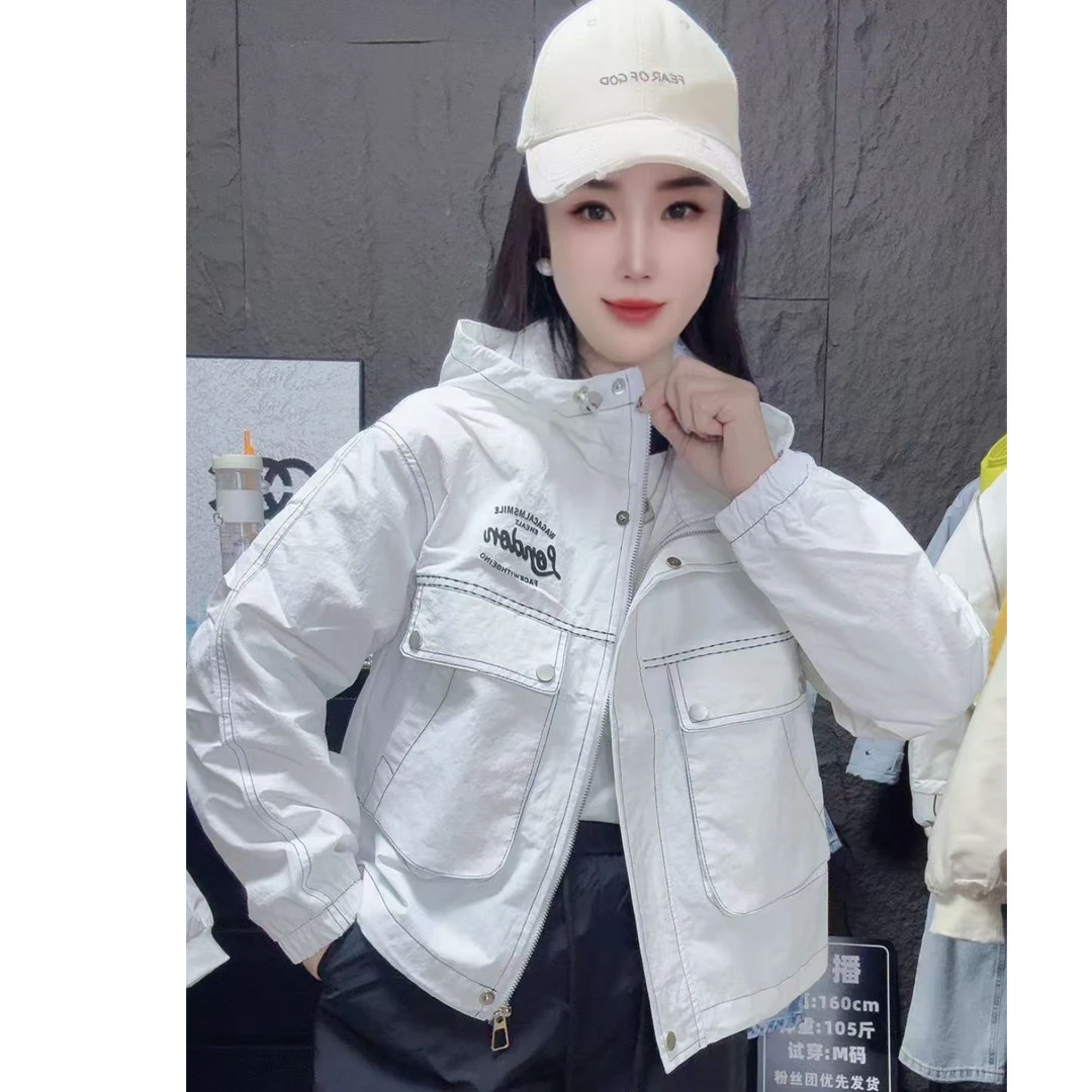 欧货明线连帽蕾丝短款连帽外套3026