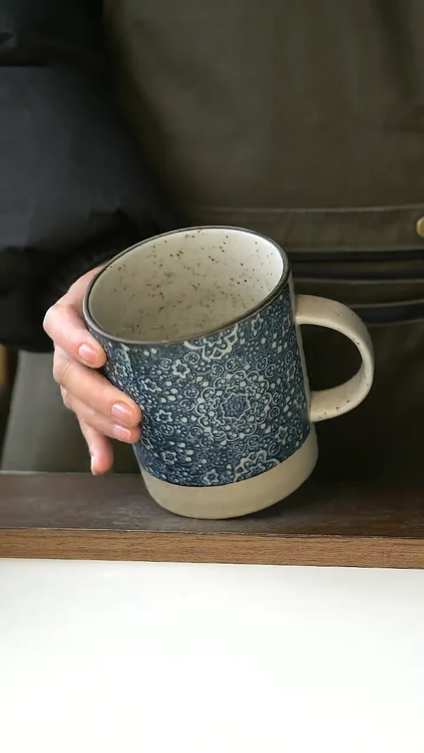 【闪购商品】陶瓷粗陶手绘如意马克杯580ml@4-2@