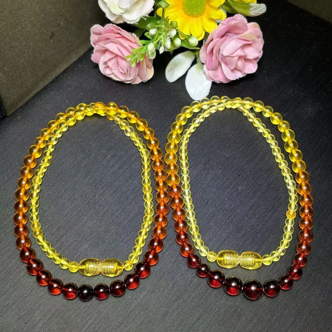 M2704-琥珀金珀+血珀渐变项链-多样性发其一WR