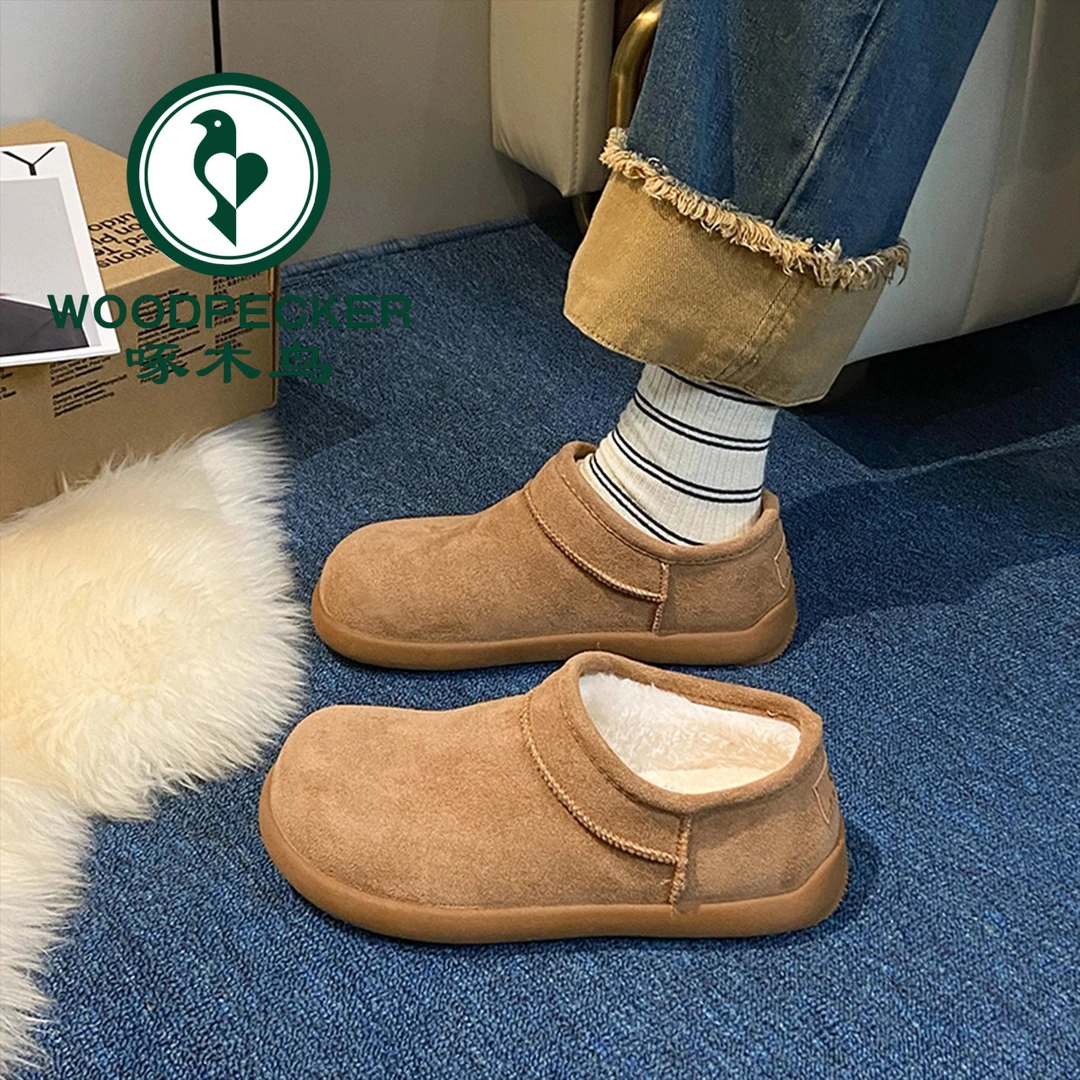 啄木鸟保暖全包勃肯鞋一脚蹬毛绒棉鞋女2025冬季新款防水雪地靴