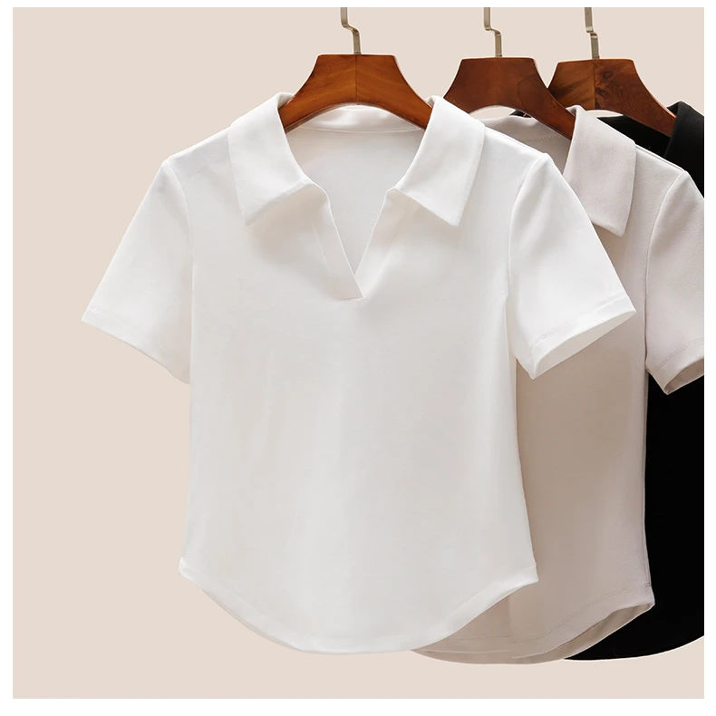 2025新款女装V领短袖正肩设计感上衣显瘦纯欲内搭Polo衫FA2923AL