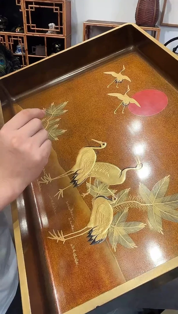 满金梨地 高肉金 收纳盆 长87cm（明治时期）