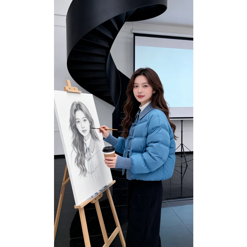 小个子蓝色拼接棉服2025新款冬季加厚保暖巨好看的面包服外套女