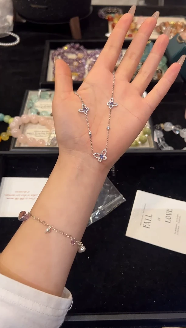 未镶嵌手链水晶银蝴蝶项链