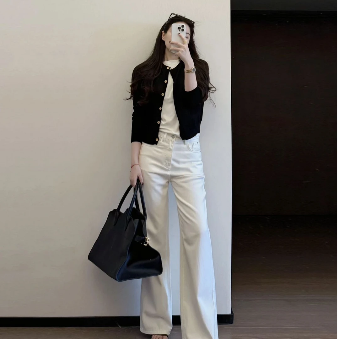 设计感百搭修身百搭长裤洋气休闲百搭内搭上衣开衫气质显瘦套装女