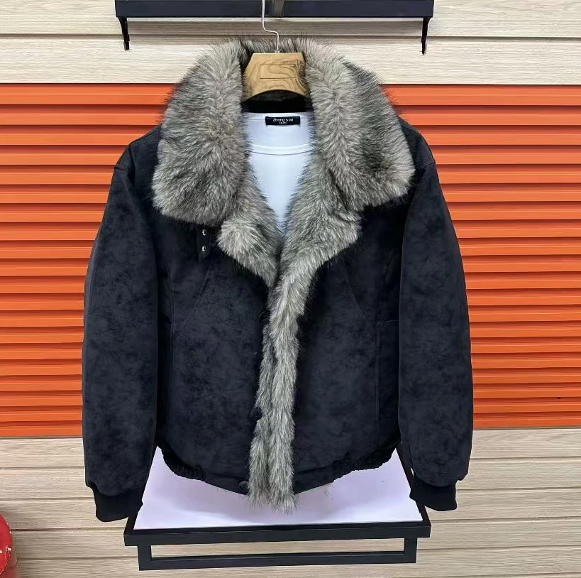 新款高品质男士翻领休闲百搭加绒夹克外套