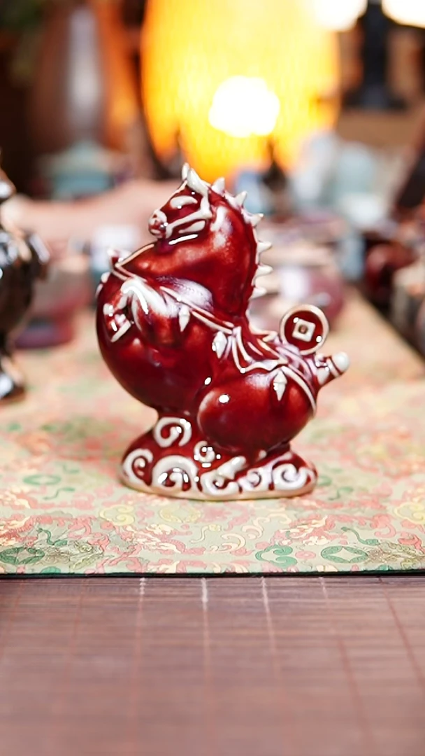 马上有钱 红色 钧瓷茶宠