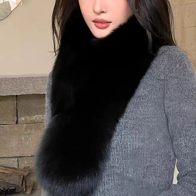 纯色保暖百搭狐狸毛网红拼接围脖高档加厚保暖纯色毛领冬款女士
