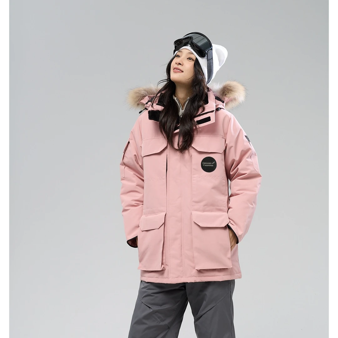 羽小白羽小白23款连帽工装派克服羽绒服女中长款外套男加厚冬