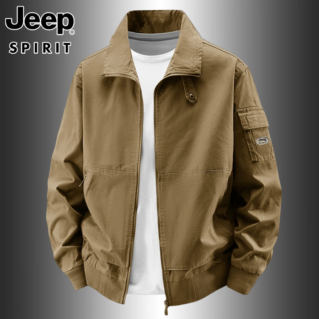 jeep吉普美式纯棉翻领男士夹克户外休闲潮流百搭宽松水洗上衣外套