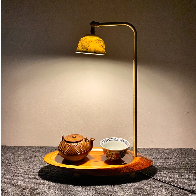 陶瓷茶杯台灯纯铜实木底座茶桌书房茶室氛围灯