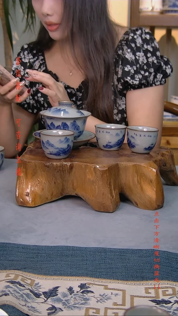 陆****司简装家用款4件套 老陶泥开片纹陶瓷茶具