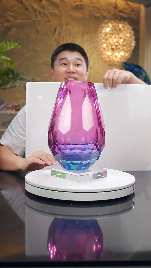 摆件福利金红蓝切面花瓶