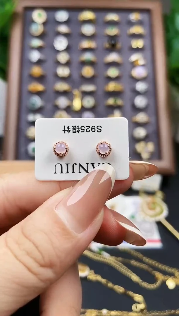 银S925镶嵌翡翠耳饰12