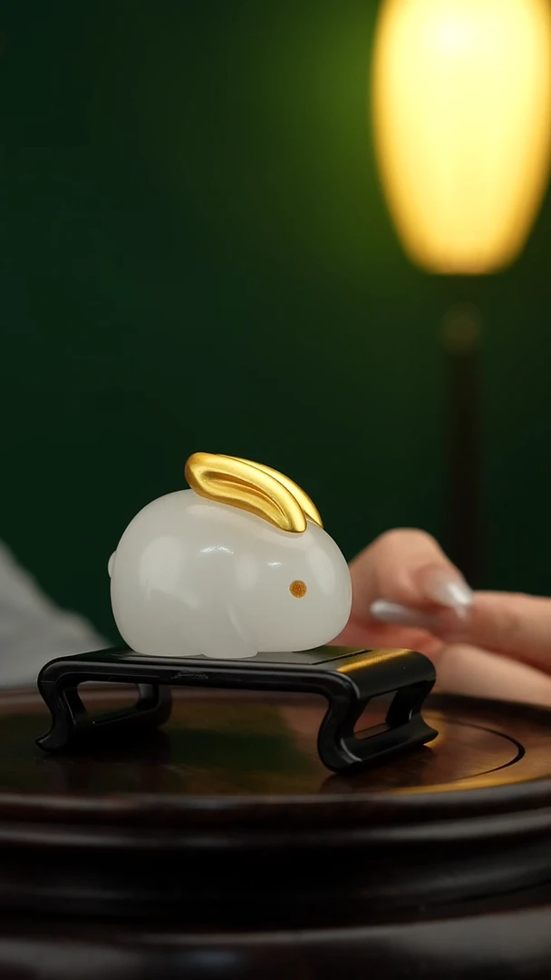 玉【玉兔呈祥】天然玉石摆件