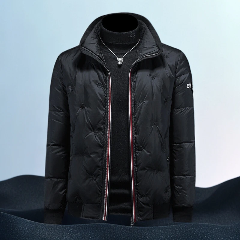 巴赛娜缇时尚休闲男士冬季白鸭绒羽绒服男外套加厚潮流短款休闲潮