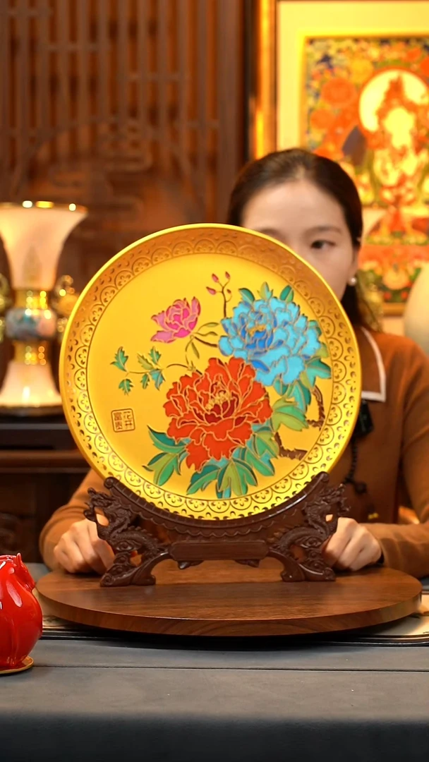 珐琅彩水晶牡丹赏盘  特价款