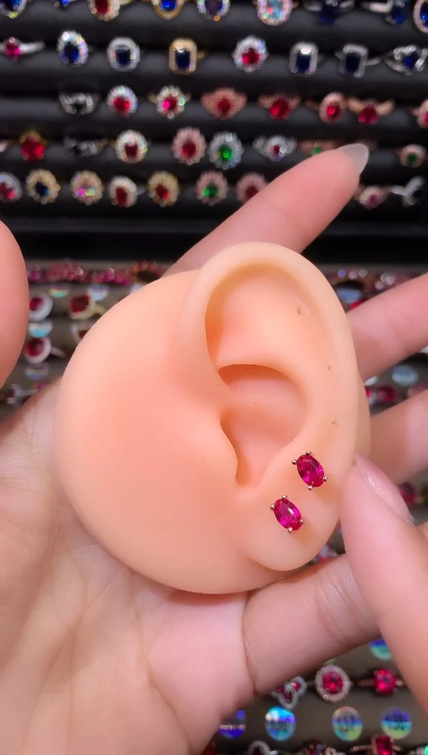 【闪购商品】红宝石耳饰银S925镶嵌46玫瑰金