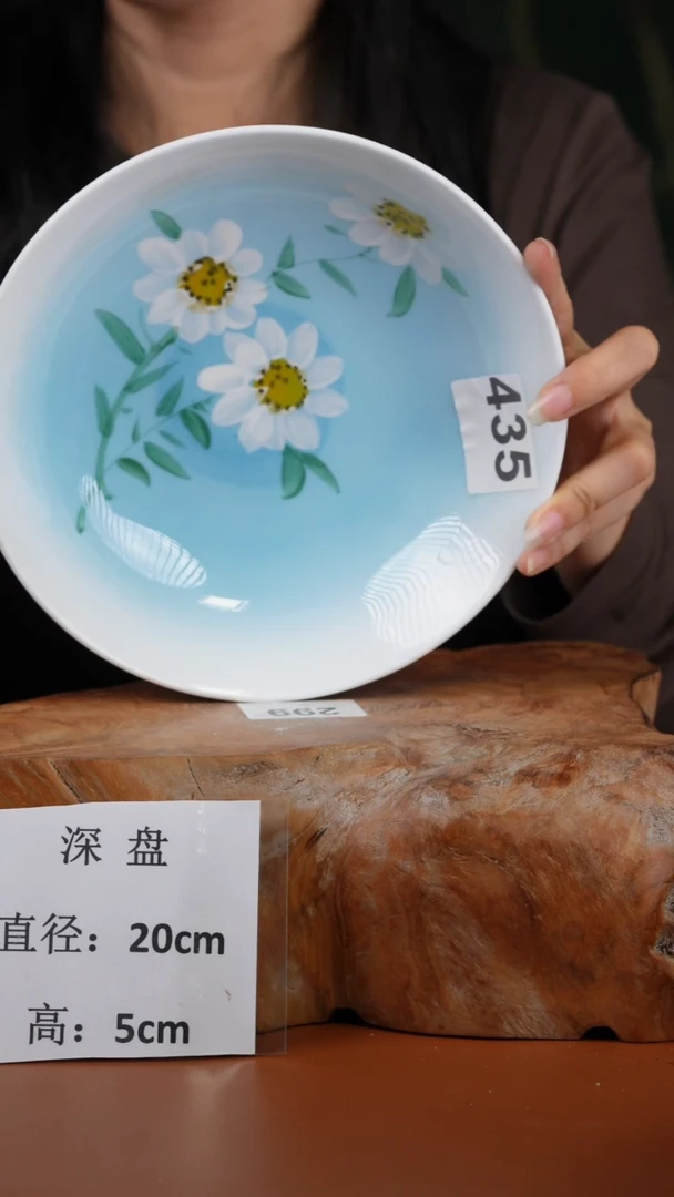 陶瓷景德镇高温釉中彩深盘-直径20-高5