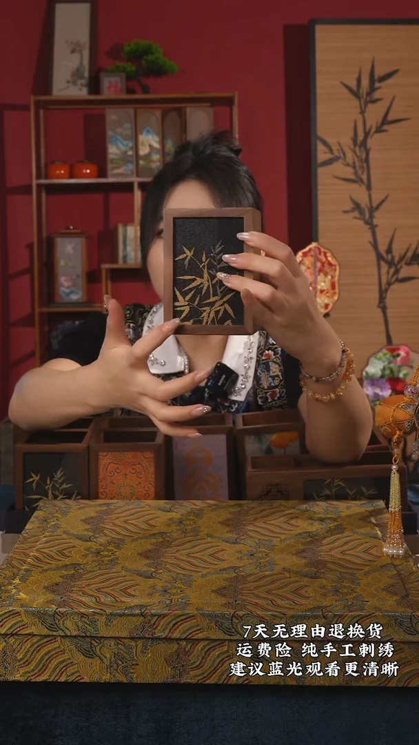 织绣133 宋锦纯手工笔筒（带礼盒+2只笔）