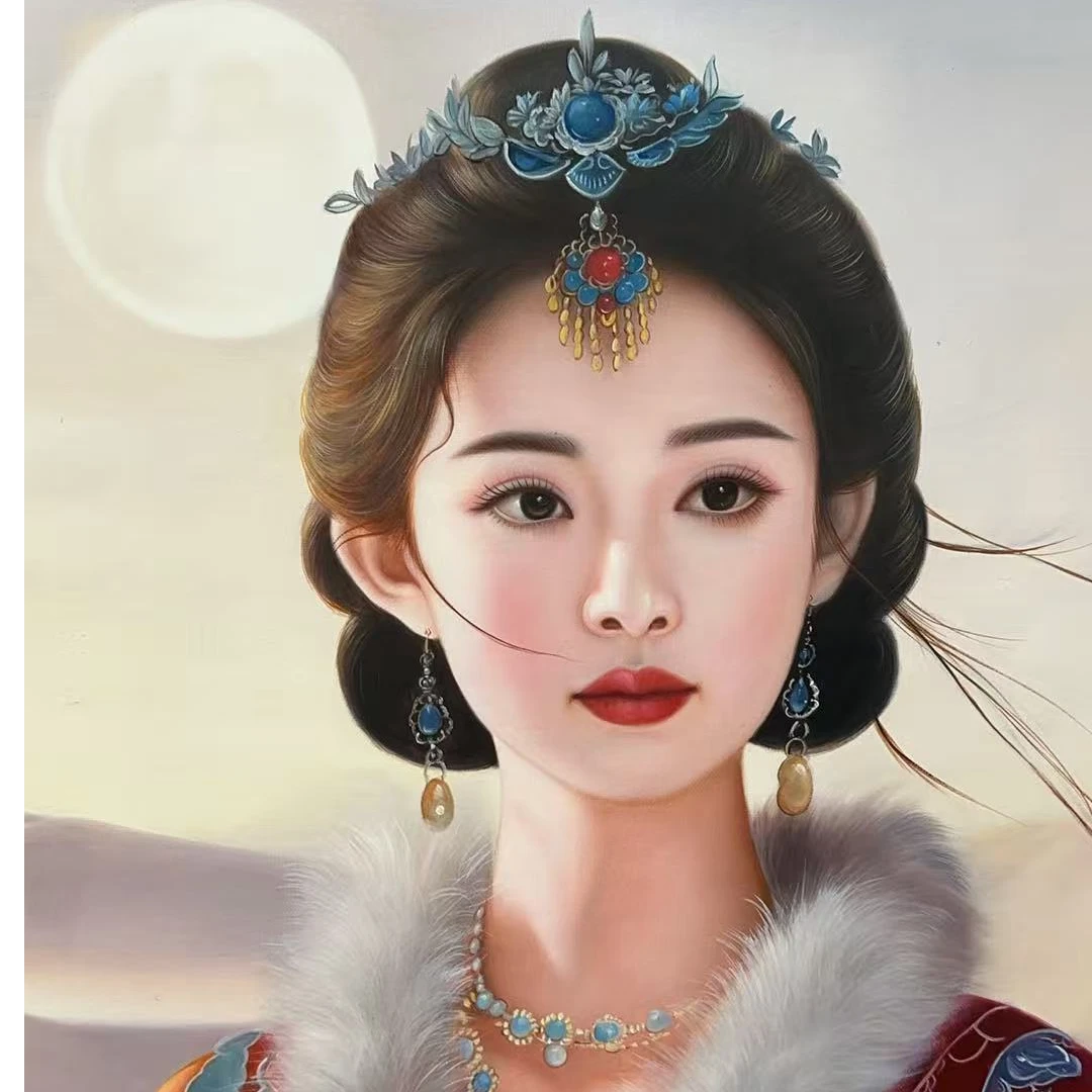 林彦新-***中国新娘 -毛披-头饰--约60*90厘米-手绘油画-麻布