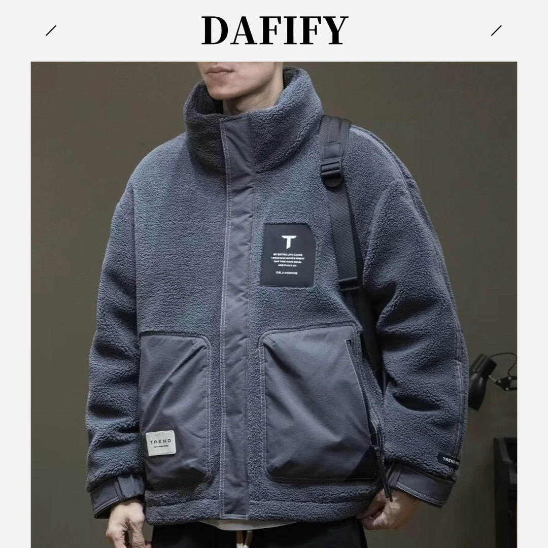 DAFIFY宽松保暖男夹克加厚冬装羊羔青加厚复古加厚男士休闲