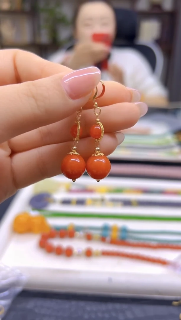 14K金镶嵌翡翠耳饰DIY款E828
