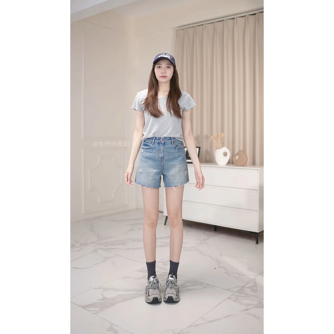 【蓝色假日-短裤】大牌面料高定款毛边A字牛仔短裤不掉色