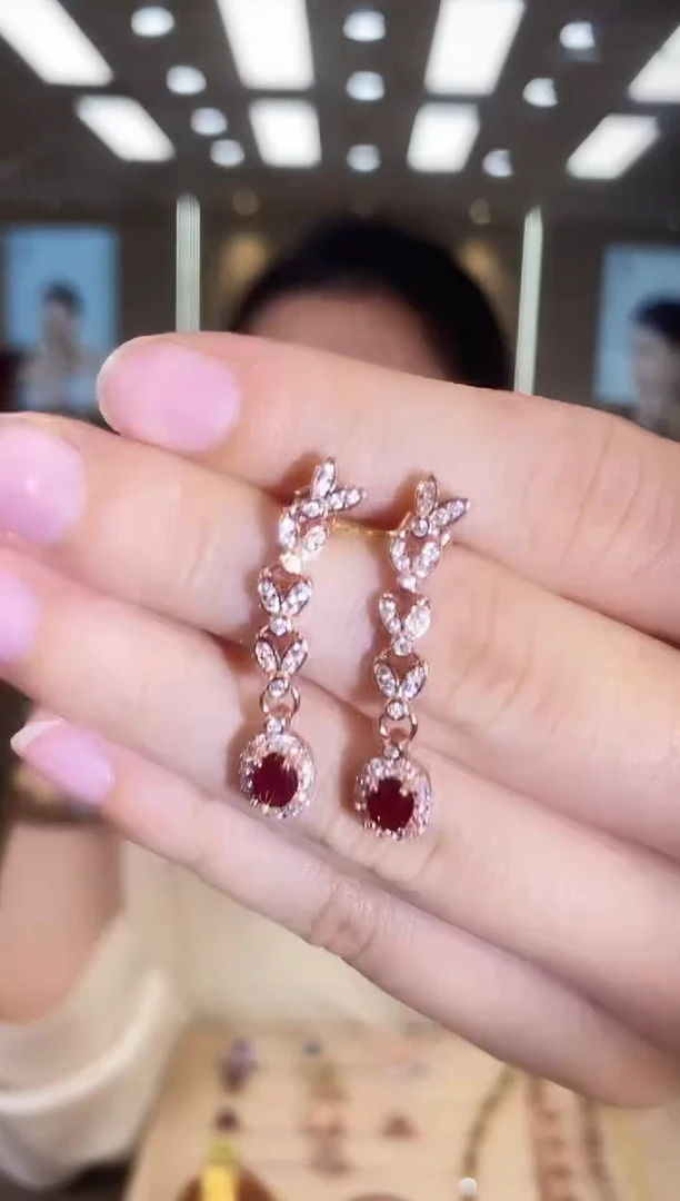 银S925镶嵌耳饰红宝石09
