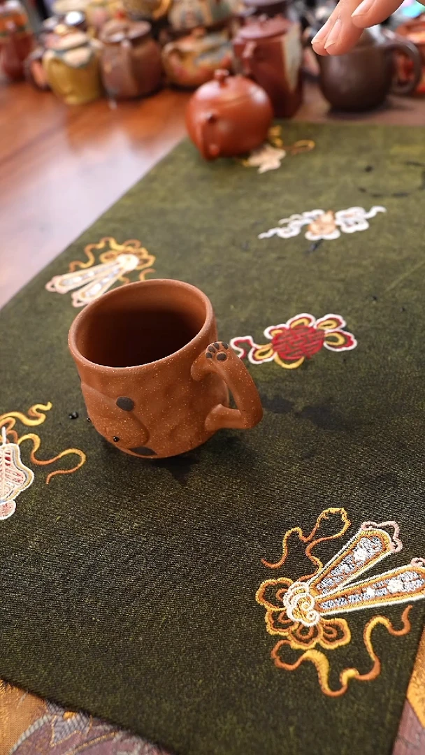 茶壶紫砂段泥熊猫把手杯