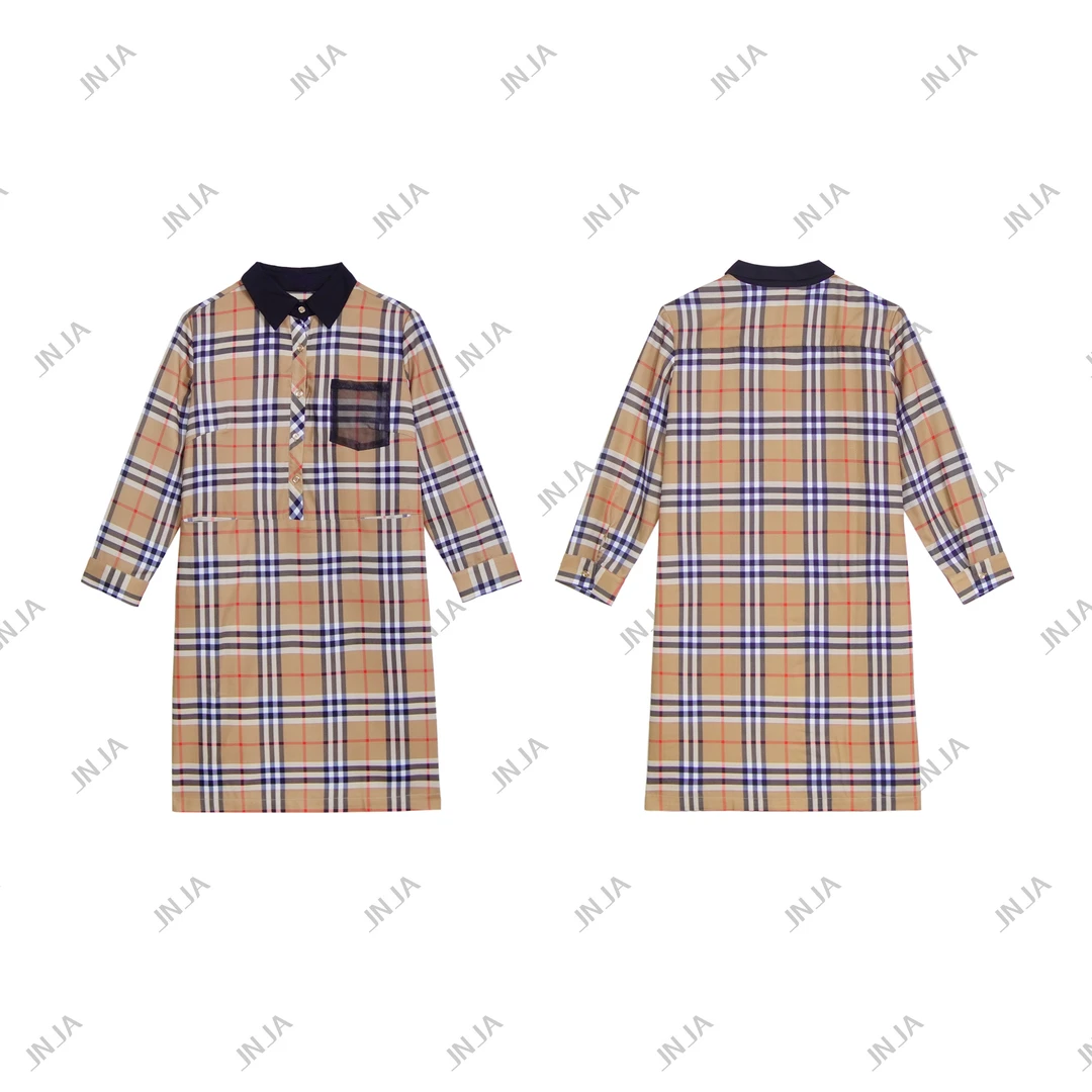 2024新款时尚潮流大方格子7分袖连衣裙#8419