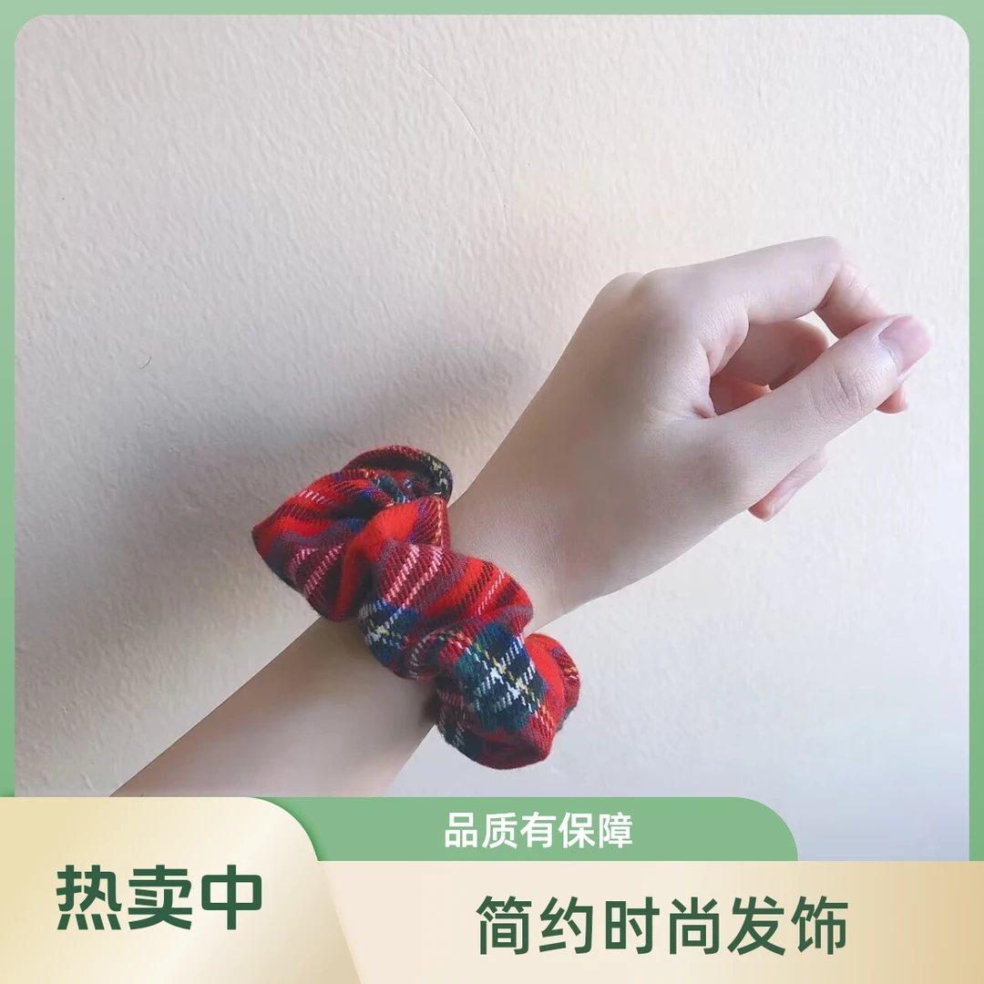 明星赵露思同款bm复古简约格子碎花大肠发圈头饰扎头发绳格纹发带