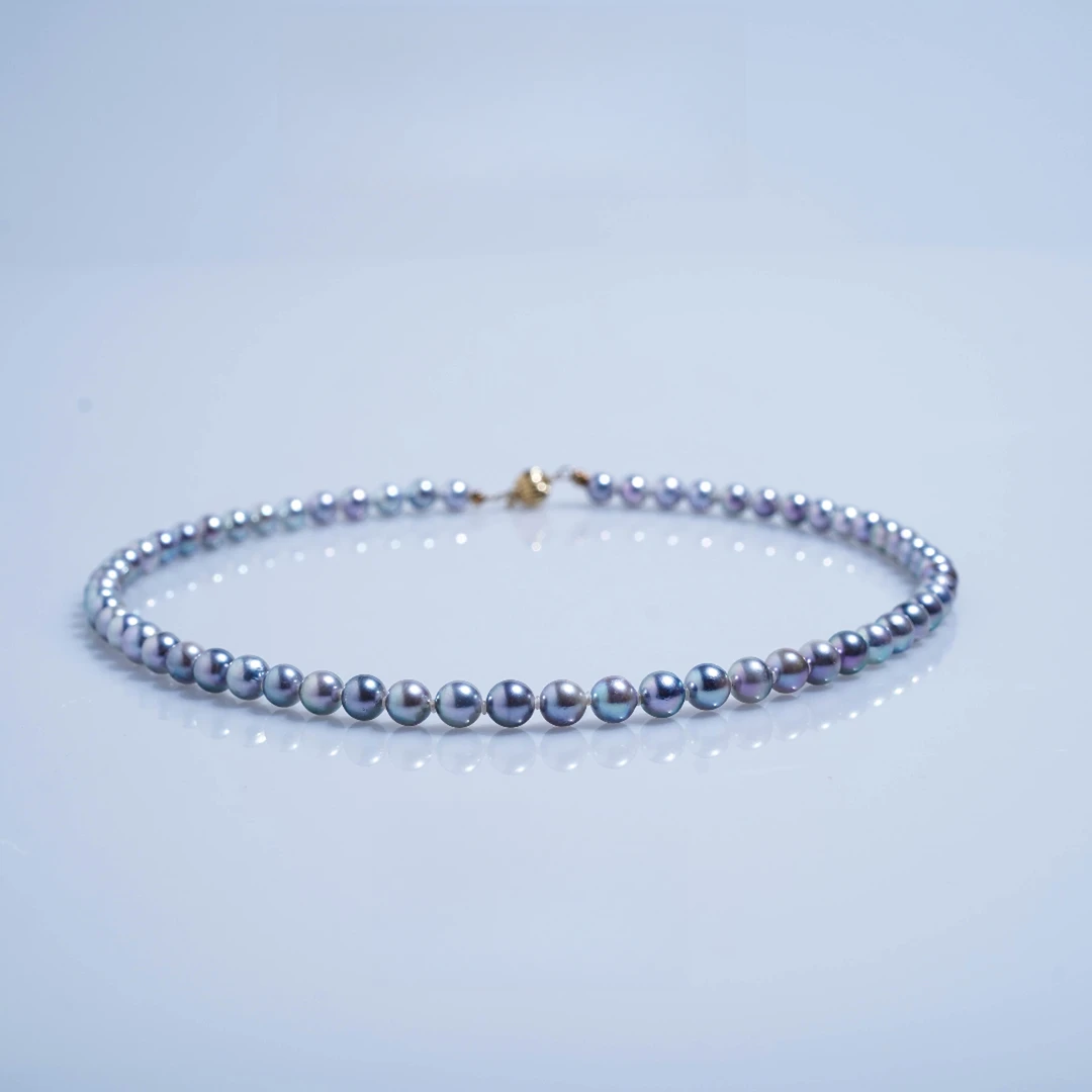 海水Akoya真多麻全珠链6-7mm 蓝色 时尚 百搭【多样性发货】