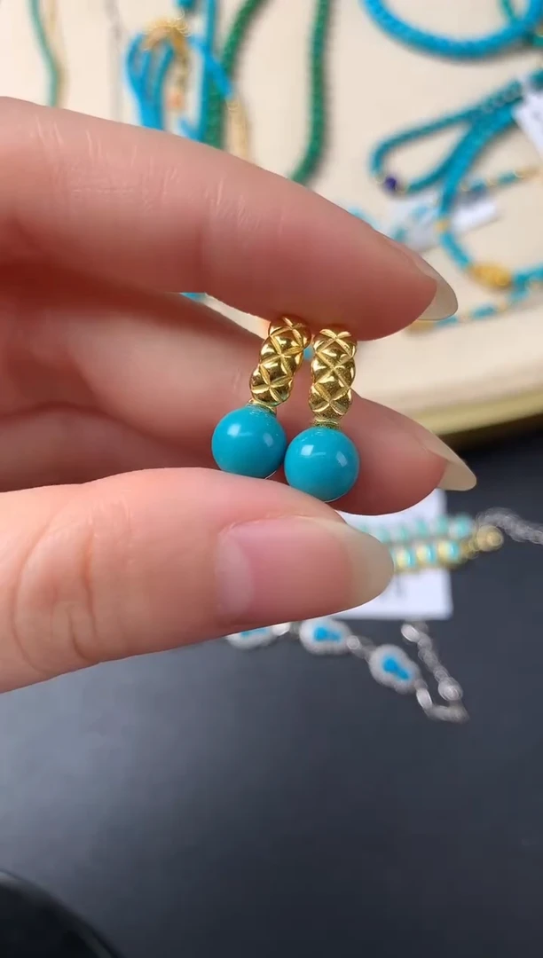 银S925镶嵌绿松石耳饰D449|580